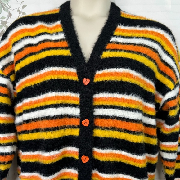 Sweet Society Womens Striped Black Orange Candy Corn Eyelash Sweater Sz. S M - Picture 5 of 11